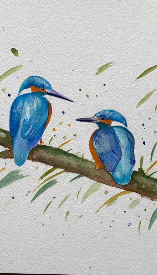 Kingfisher party. Watercolour painting by Bethany Taylor