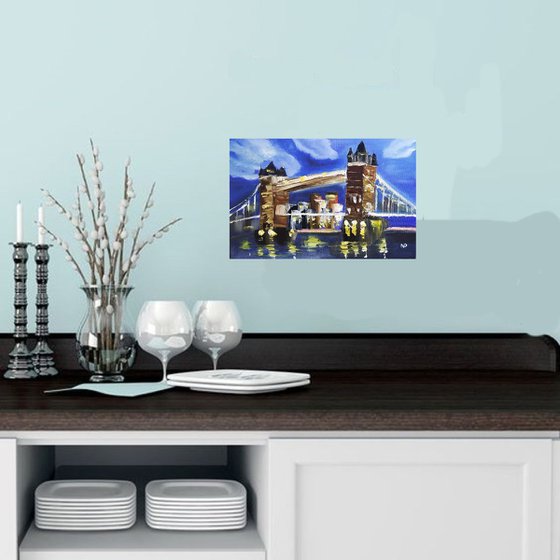 Tower Bridge, London, original small city painting, gift idea