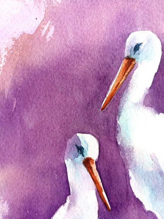 Original watercolor painting "Storks"