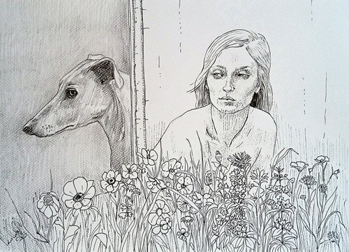 Flowers and greyhound by paolo beneforti