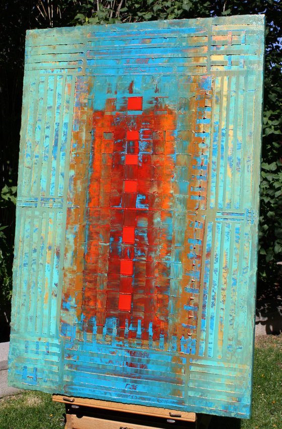 Primitive Abstract 7 Red Squares