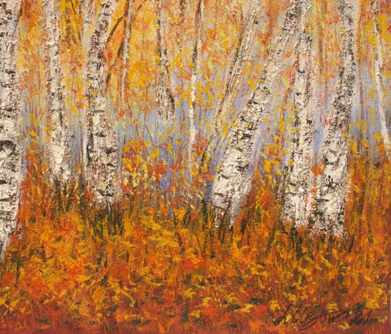 Redemption - fall birch aspen - Orange Wall Art Canvas Print