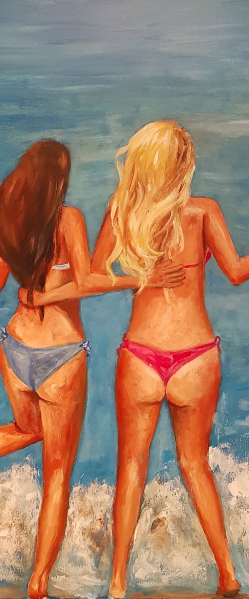 Two girls at sea by Els Driesen