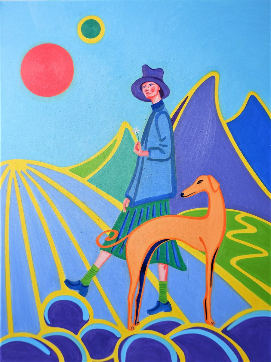 Surrealistic Portrait Oil Painting By Van Lanigh, 24 X 31", Hunting For Your Dream, Original Artwork