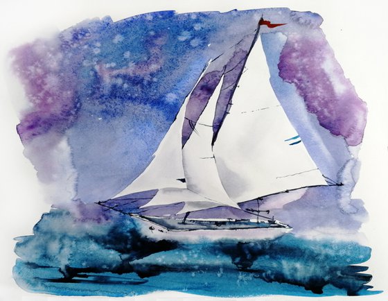 Sailboat painting. Seascape