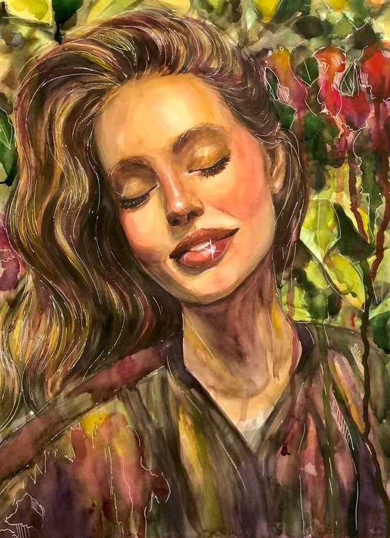 LUSH, Original Female Portrait Watercolor Painting