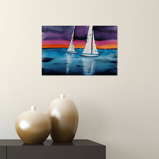 Sailboat painting. Seascape