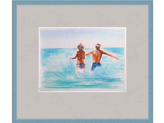 Summer, Sea and Love. Original Watercolor Painting on Cold Press Paper 300 g/m or 140 lb/m. Cityscape Painting. Wall Art. 11" x 15". 27.9 x 38.1 cm. Unframed and unmatted.