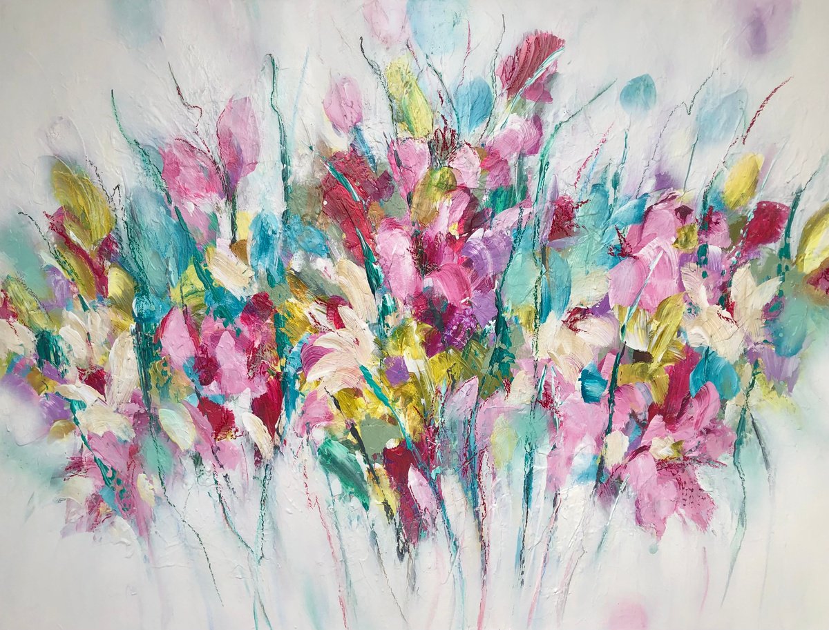Expressive Botanical Acrylic Painting By Michelle Carolan, 40 X 30", Let