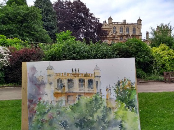 Wollaton Hall painting, Nottingham Art, English Stately home, loose watercolour, watercolor