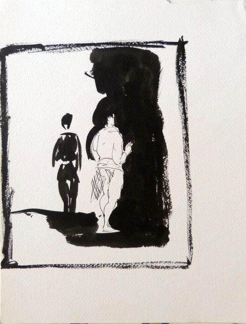 Black and White Couple, ink on paper 30x23 cm by Frederic Belaubre
