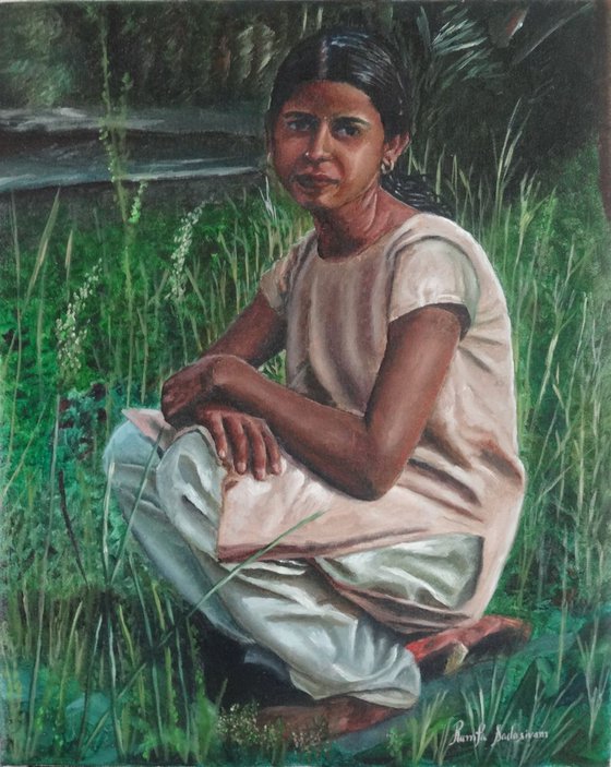 Indian Girl Sitting in the Grass
