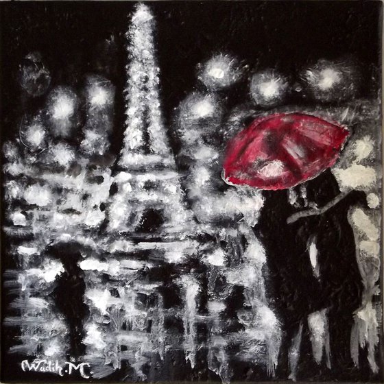 PARIS NIGHT LOVERS - Acrylic Painting - 30X30 cm