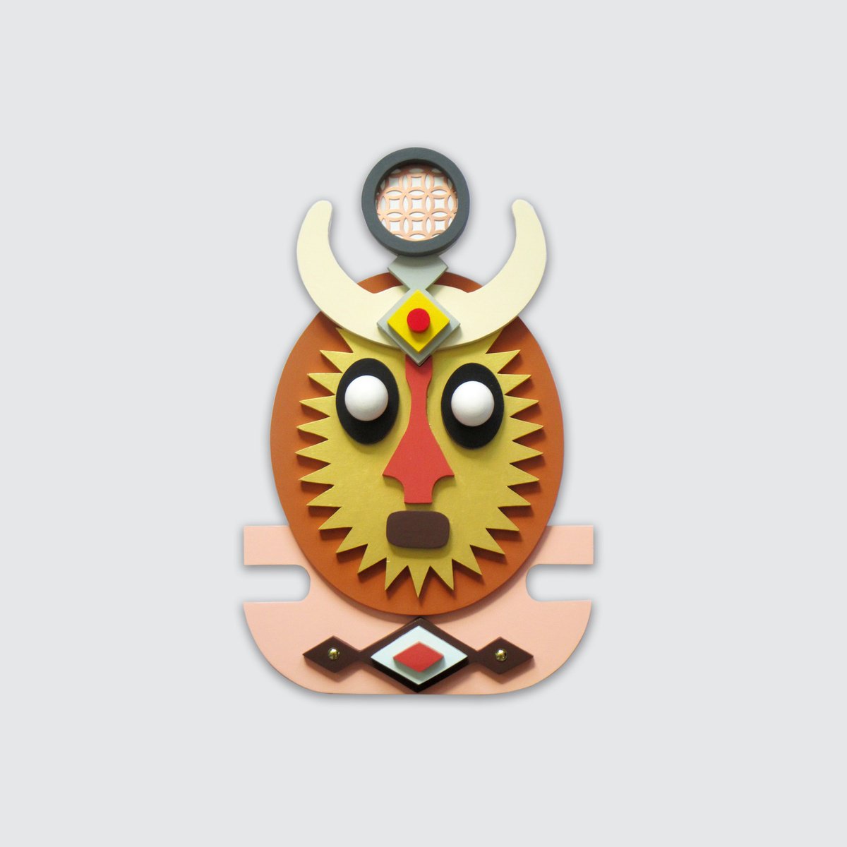 Geometric Abstract Wood Sculpture By Lanre Adefioye, 12 X 19", Afro Revo Vi, Original Artwork