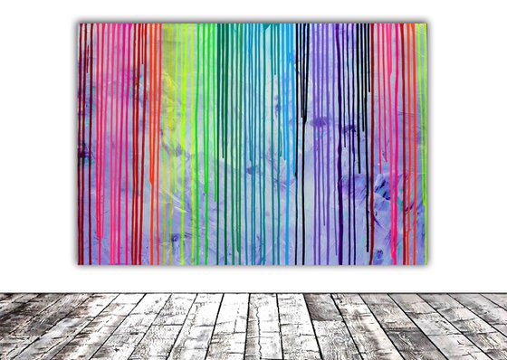 100x70x4 cm Melted Rainbow - XXL Large Modern Abstract Big Painting,  Large Painting - Ready to Hang, Hotel and Restaurant Wall Decoration