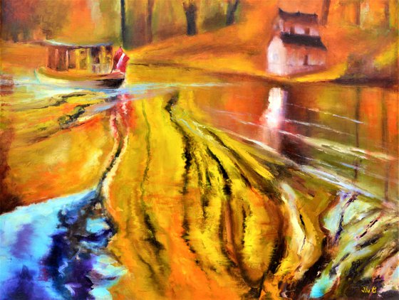 Golden time. Large abstract Oil Painting