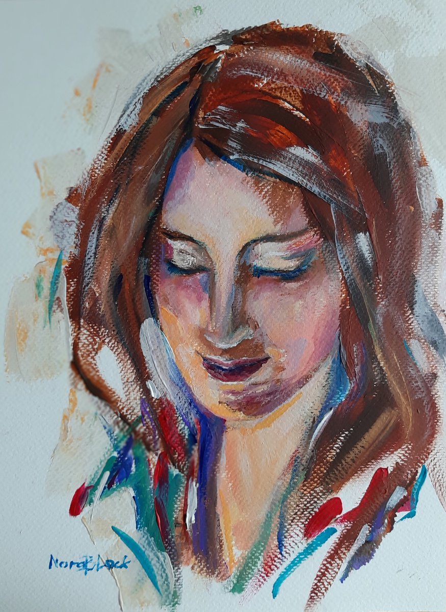 Anni, original acrylic painting on paper by Nora Block