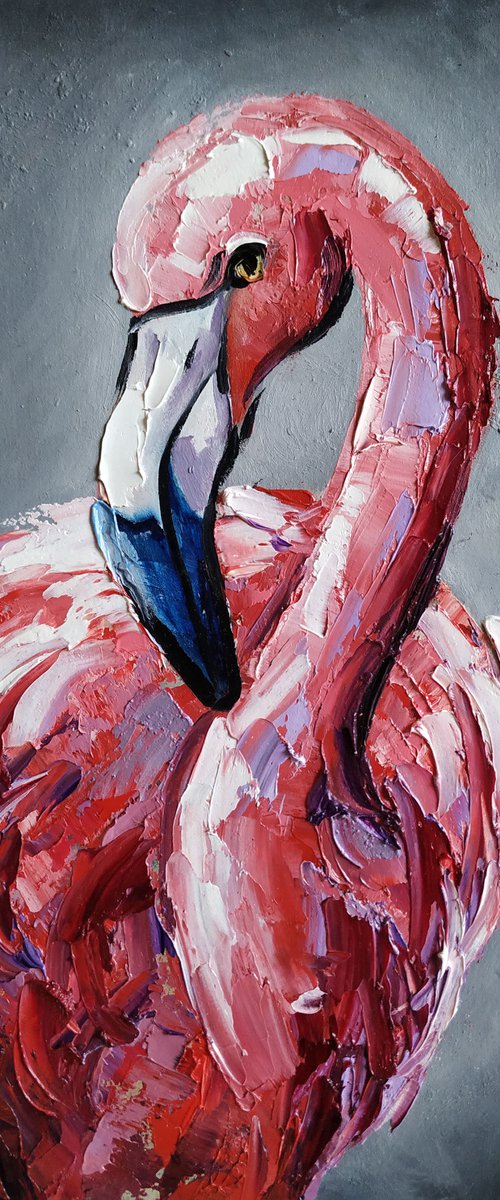 Bird glamor - flamingo, gift for her, oil painting, pink flamingoes by Anastasia Kozorez