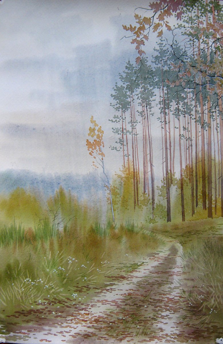 Impressionistic Landscape Watercolour By Valeriy Savenets-1, 12 X 18", Autumn Sketch, Original Artwork
