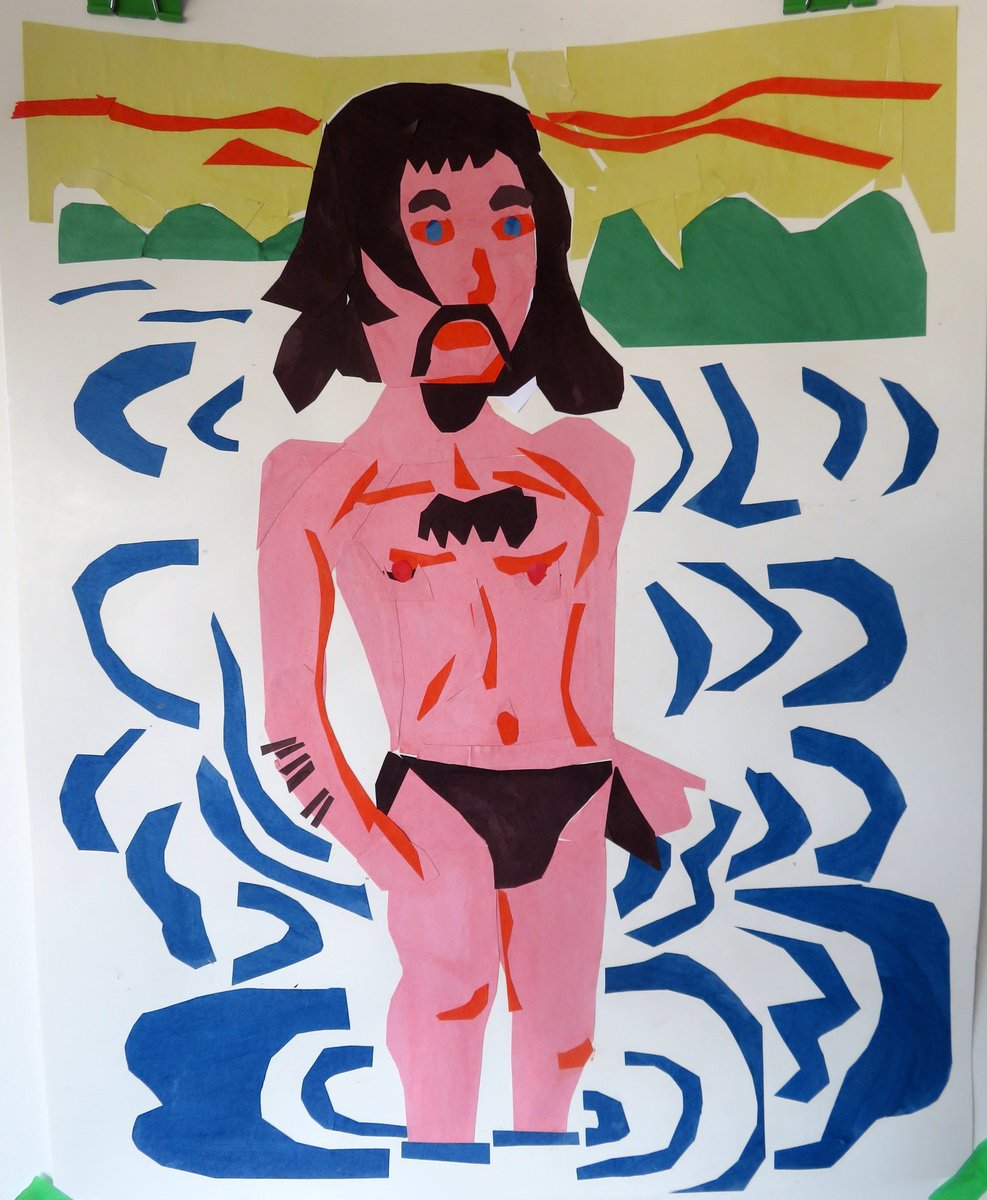 Portrait Collage By Stephen Abela, 22 X 28", Enigmatic Man In Water, Original Artwork