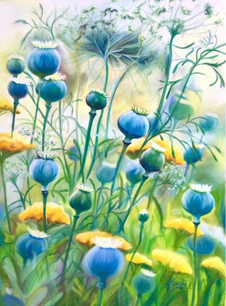 Impressionistic Painting , Impermanence- Poppy Pod Meadow By Anita Nowinska, 35 X 43, Artwork For Sale On Artfinder
