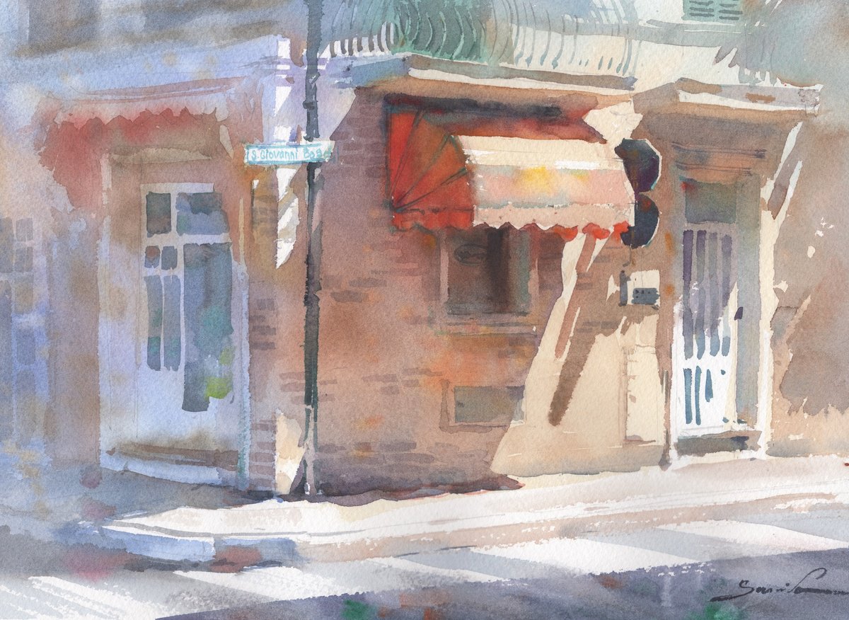 Expressive Cityscapes Watercolour By Samira Yanushkova, 14 X 10", Italian Street, Original Artwork