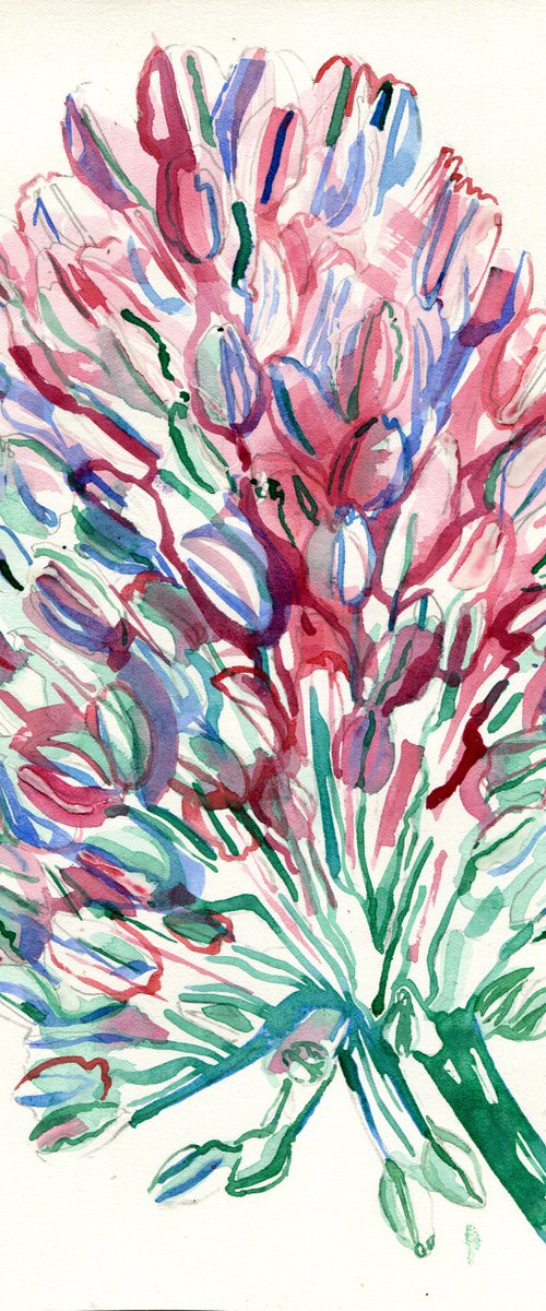 Pink and green floral study by Hannah Clark