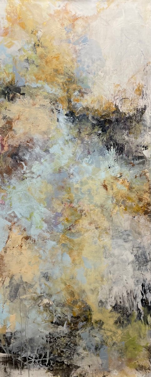 Abstract Acrylic Painting By Miri Baruch, 20 X 47", Connected Together, Original Artwork
