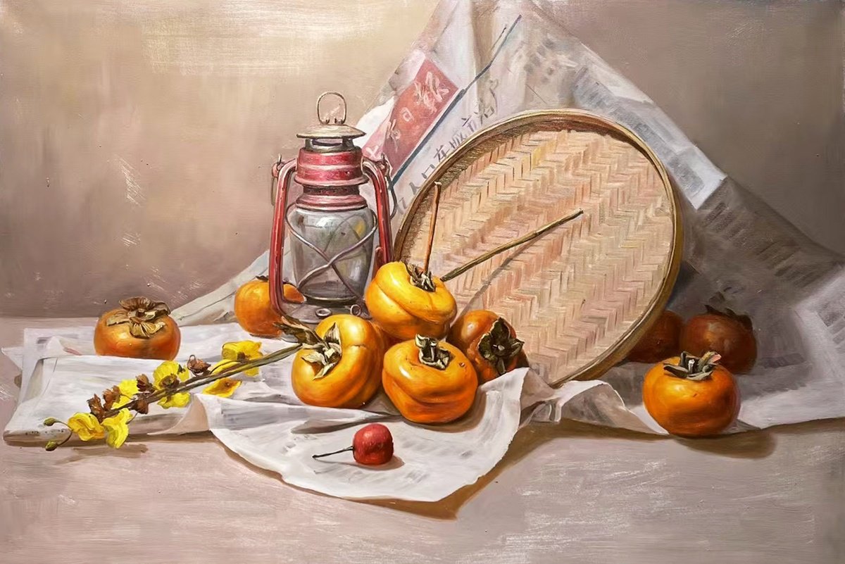 Photorealistic Still Life Oil Painting By Kunlong Wang, 35 X 24", Still Life C238, Original Artwork