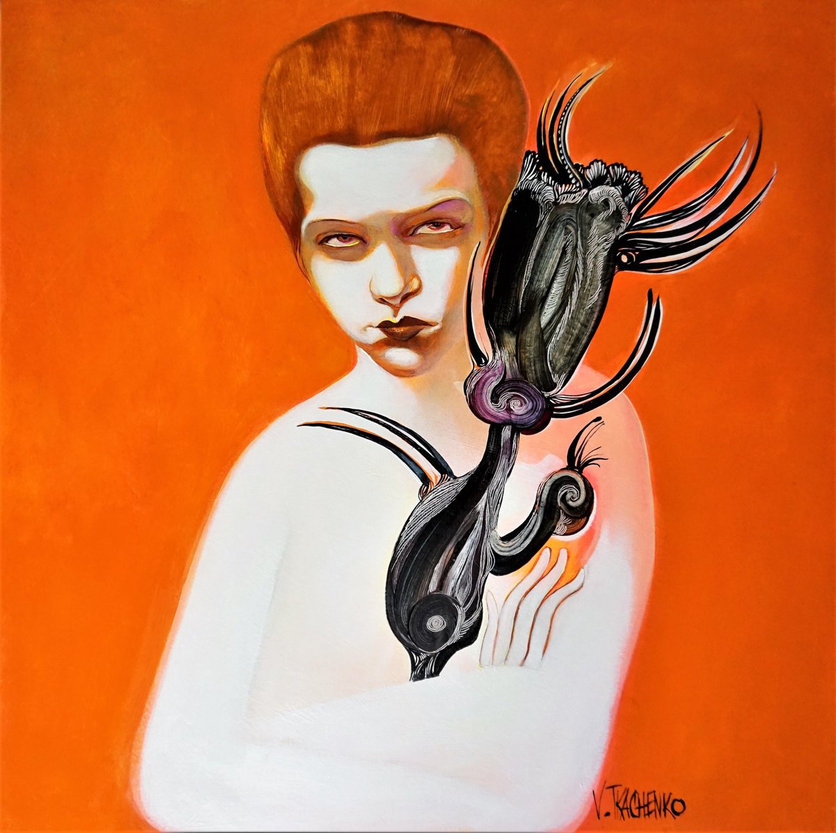 Organic Portrait Acrylic Painting By Victor Tkachenko, 22 X 22", Weed, Original Artwork