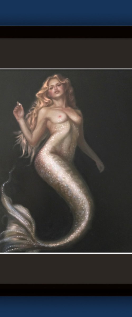 Perla Marina, mermaid oil painting by Ellisa Hague