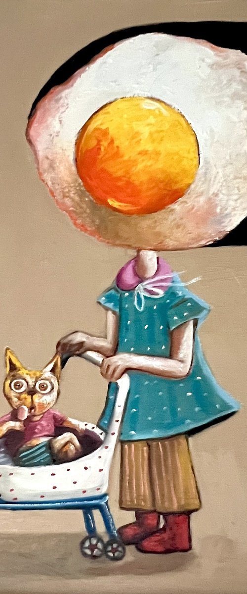Egg girl with her cat by Ta Byrne