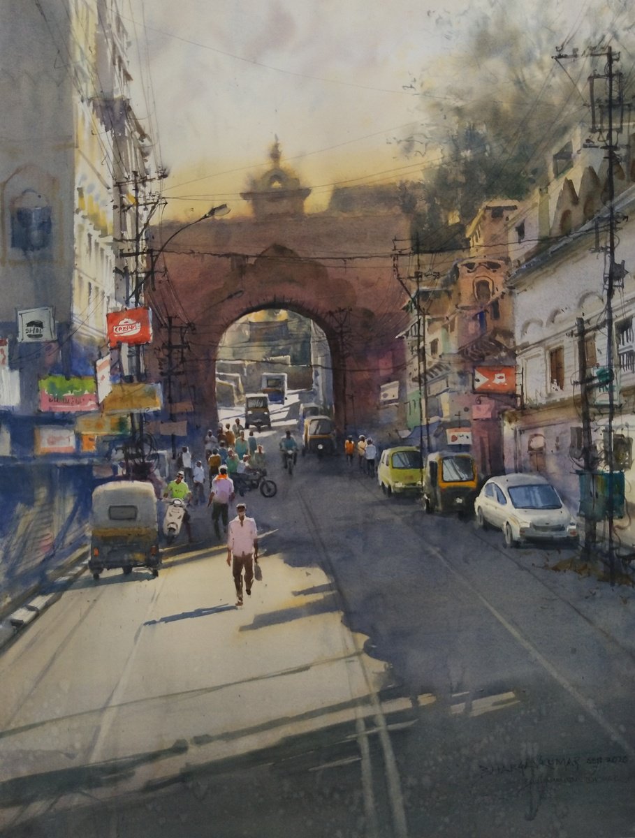 Impressionistic Cityscapes Watercolour By Bhargavkumar Kulkarni, 22 X 30, Lanes Of Bhopal 1, Original Artwork