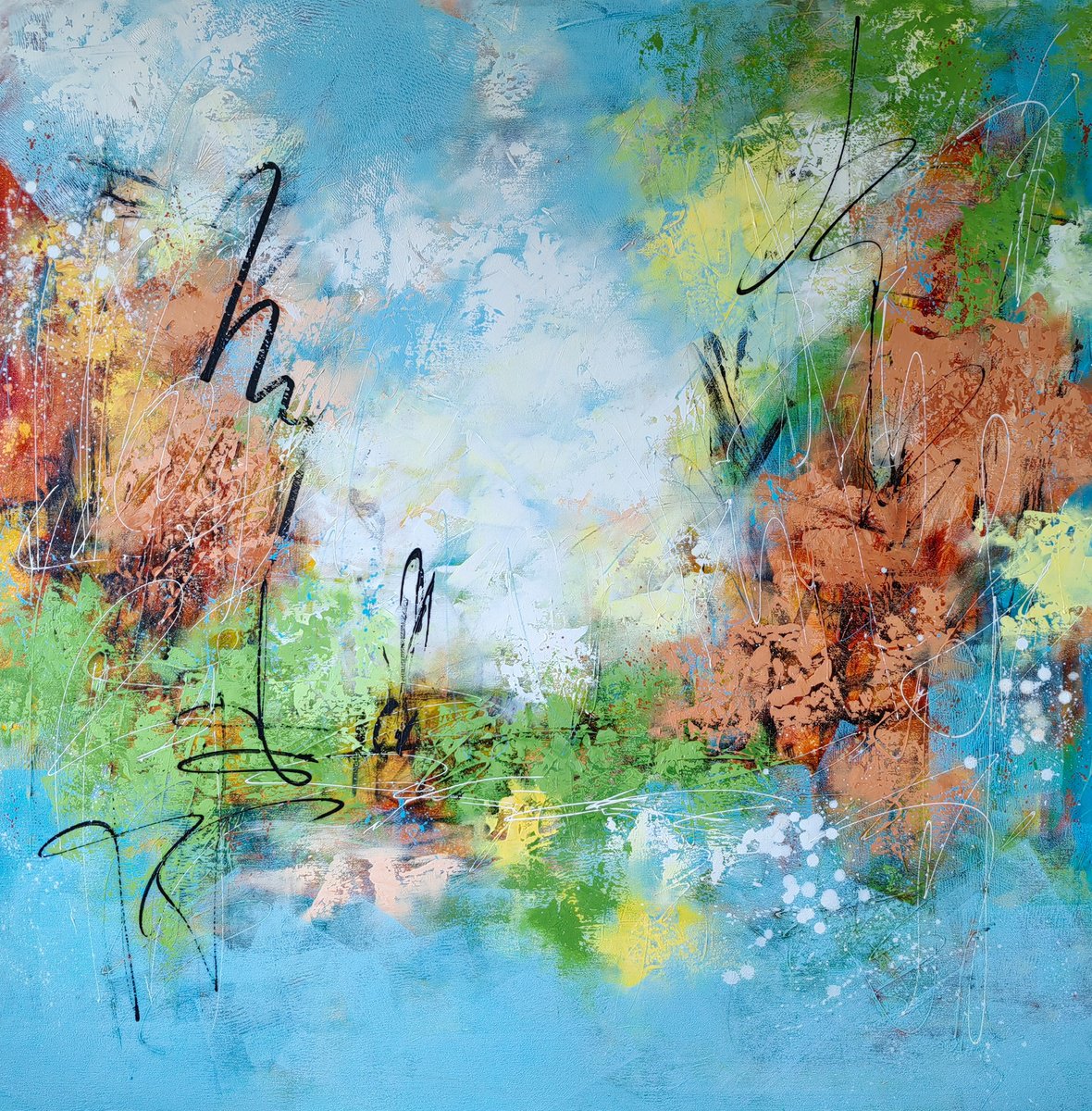 Abstract Acrylic Painting By Vera Hoi, 46 X 46", "Reverie Of Spring: Abstract Vision", Original Artwork