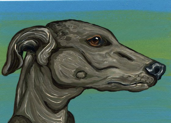 ACEO ATC Original Miniature Painting  Greyhound Whippet Pet Dog Art-Carla Smale