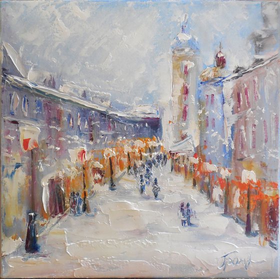 Winter Cozy Snowy Street in Old City
