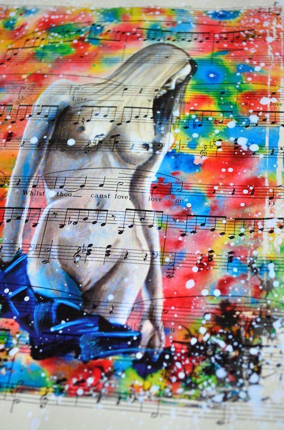 Naked Colours - Collage Art on Real Vintage Sheet Music Page