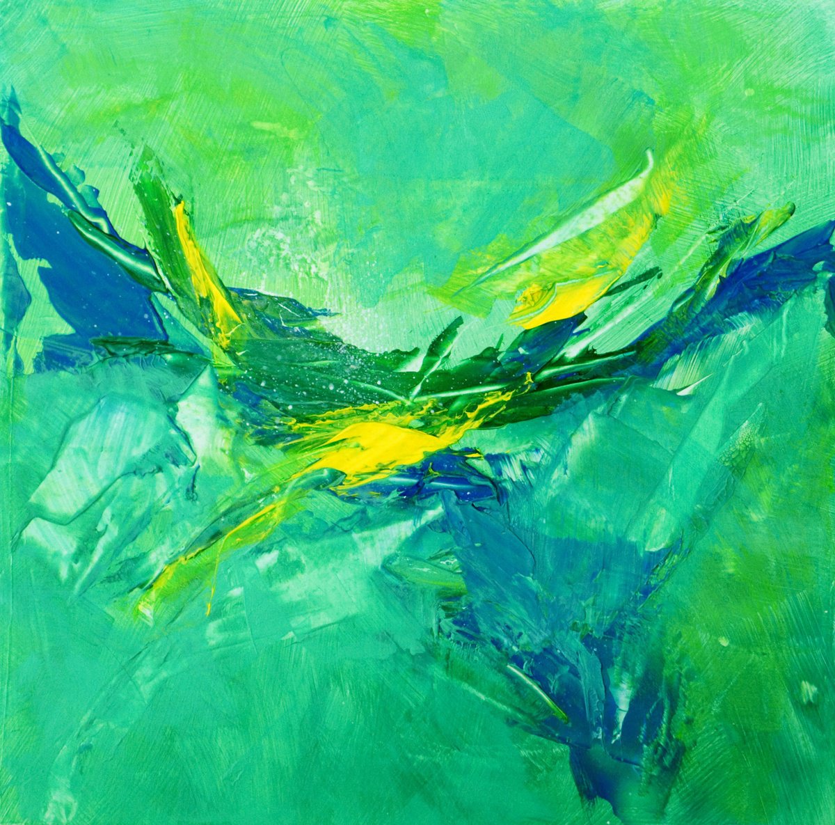Organic Abstract Giclee Print By Hal Bohner, 24 X 24, Force Of Nature In Phthalo, Original Artwork