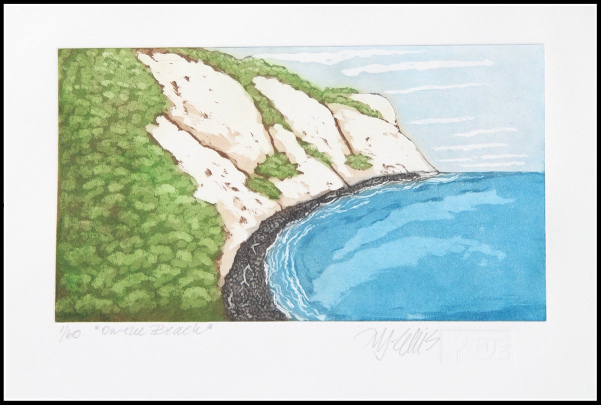 Illustrative Landscape Etchings & Engravings By Mariann Johansen-Ellis, 14 X 10", On The Beach, Original Artwork