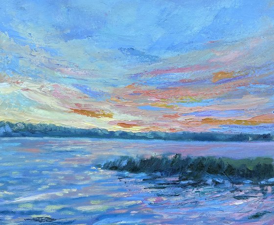 Sunset in the Volga river