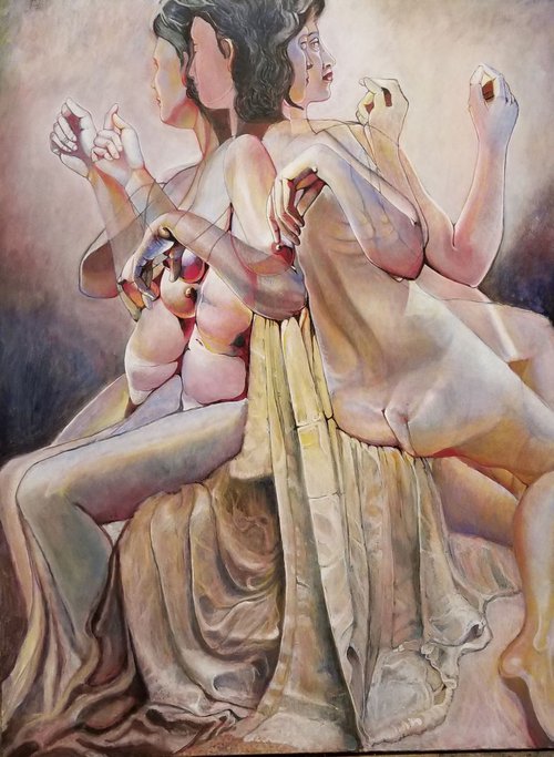 Sitting Nude with Draped Kimono by John Shelton