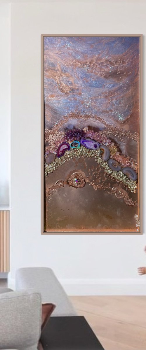 Rose Gold Copper Abstract Landscape Amethyst by Marie Antuanelle