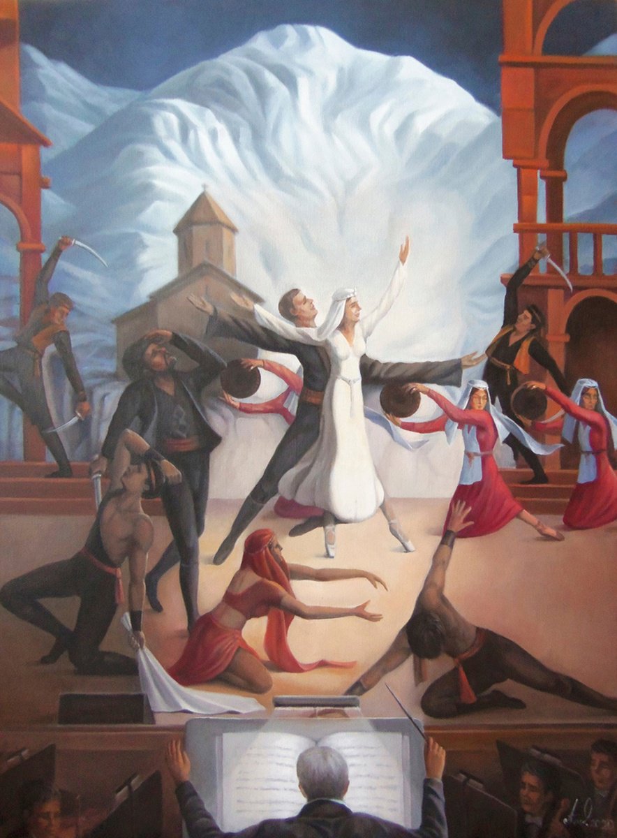 Surrealistic Portrait Oil Painting By Artush Voskanian, 24 X 31, Aram Khachaturyan, Original Artwork