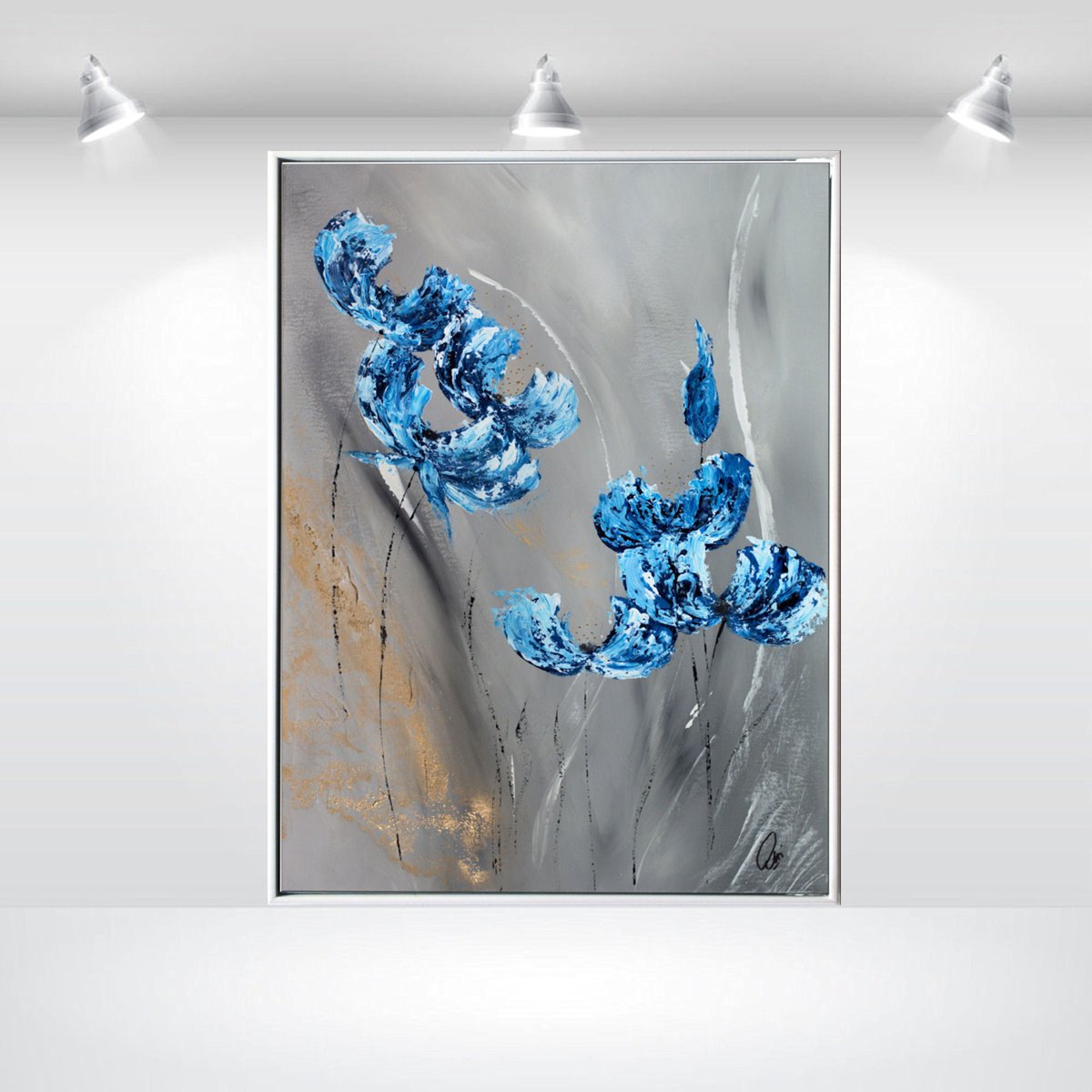 Abstract Acrylic Painting By Edelgard Schroer, 25 X 33, Frosted Blossoms Ii, Original Artwork