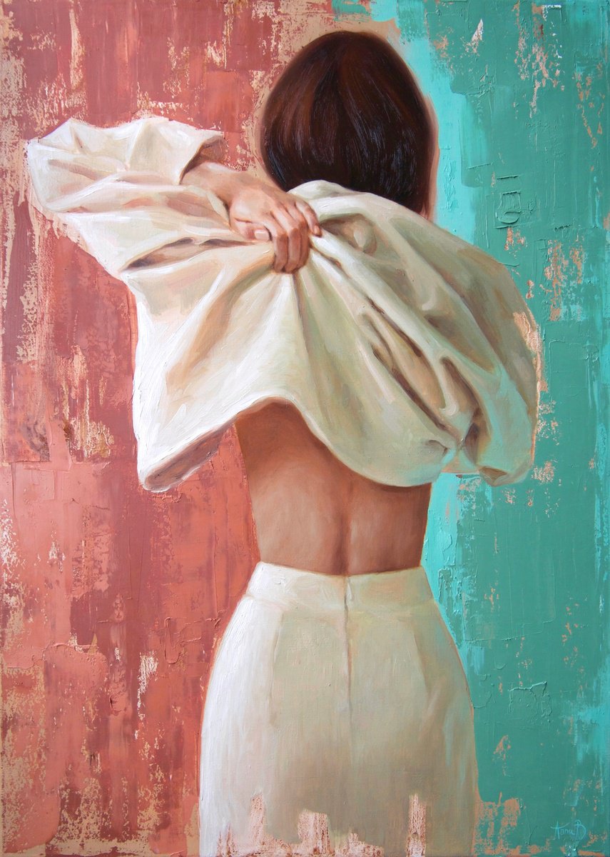 Photorealistic Portrait Oil Painting By Anna Bernadskaya, 20 X 28, Intrigue, Original Artwork