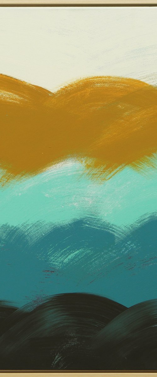 Original Square Painting - The Wave - (incl. natural floating frame) - 29J by Ronald Hunter