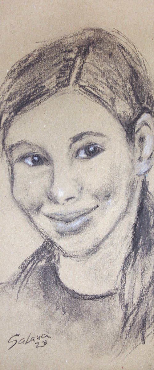 Enni. Girl portrait, sketch / ORIGINAL CHARCOAL DRAWING by Salana Art Gallery