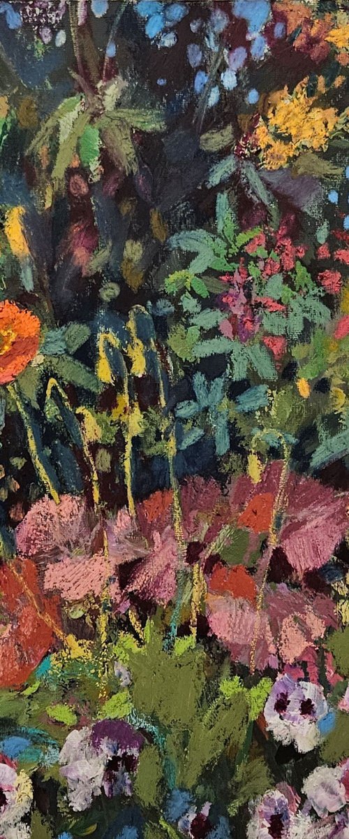 Hidden Poppy, semi-abstract floral painting by Tatiana Hellum