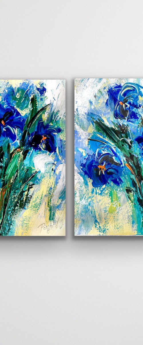 Blue Spring Flowers - Diptych by Pooja Verma