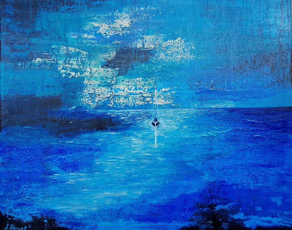 Crossing The Sea, 50x40cm, ready to hang by Silvija Horvat